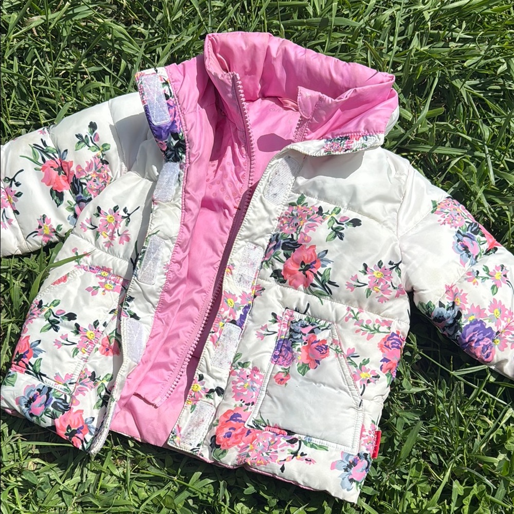 Floral Puffer car seat Jacket with Pink Lining